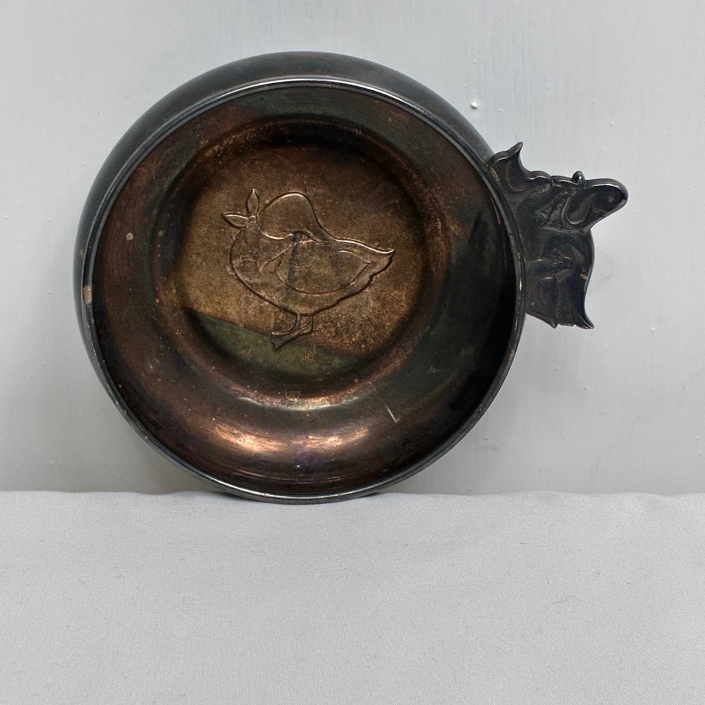 Gorham Silverplate Duck Porringer Baby Bowl Vintage YC 2110 Duckling Motif